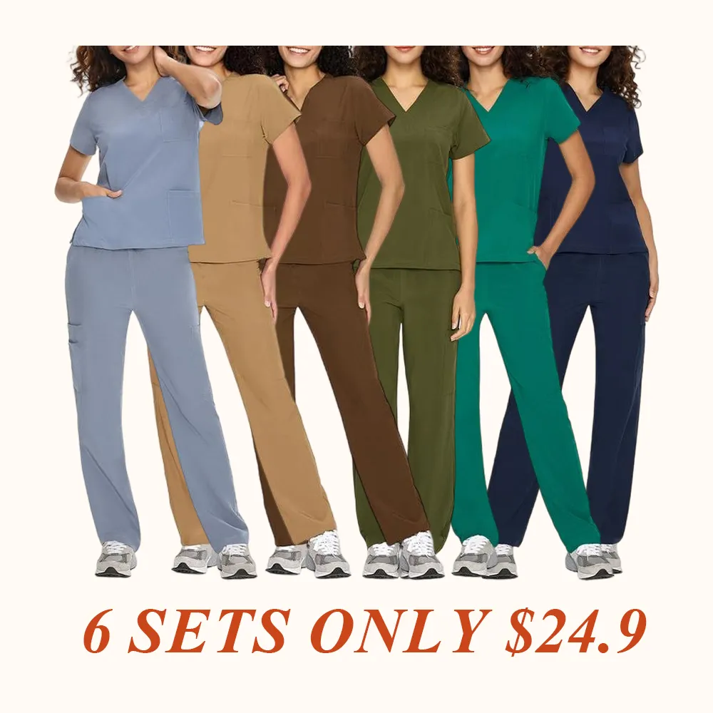 Scrubs for Women DawnDusk Set Medical Uniform - V-Neck Top & Straight Leg Pants with 9 Pockets