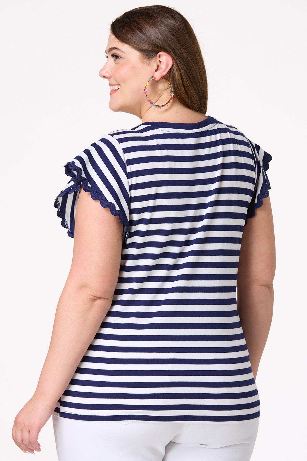 Plus Size Stripe Ric Rac Trim Top