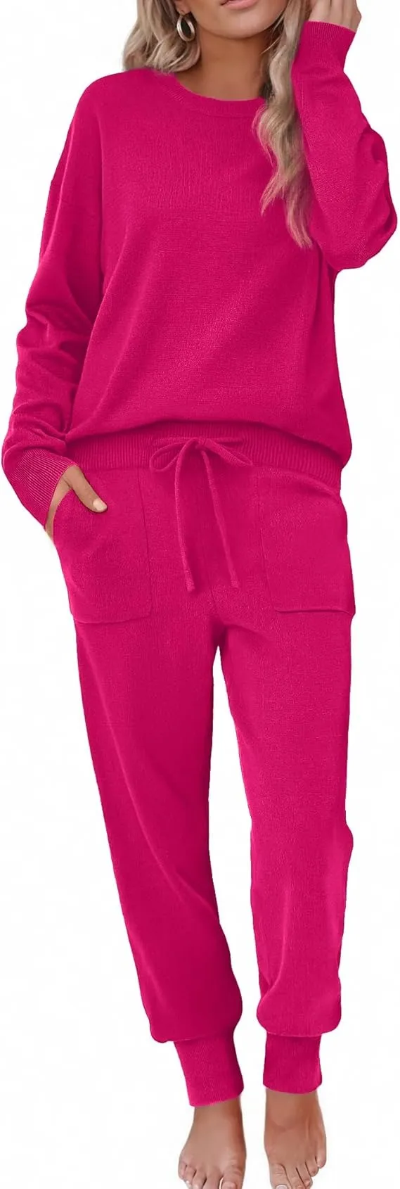 Women's Long Sleeve Knit Loungewear Set Jogger Pants Outfit