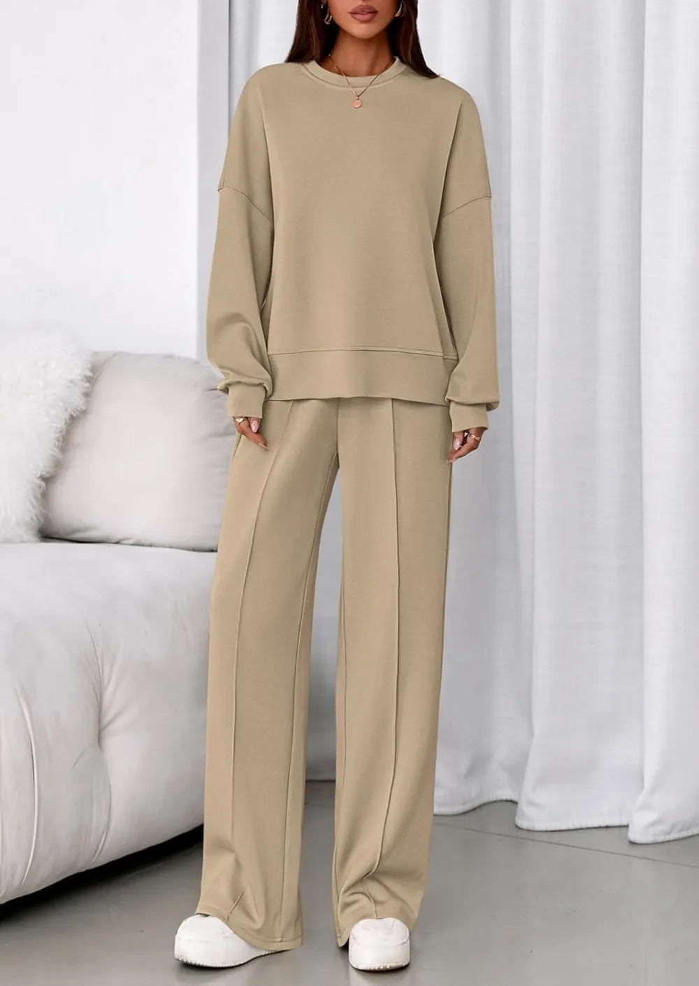 2 Piece Sets For Women Fall Trendy Long Sleeve Sweatshirt Wide Leg Pants Loungewear Set