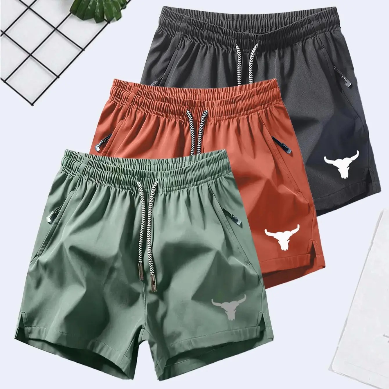 Unisex Lightweight Gym Shorts – Bull Head Graphic Training Shorts