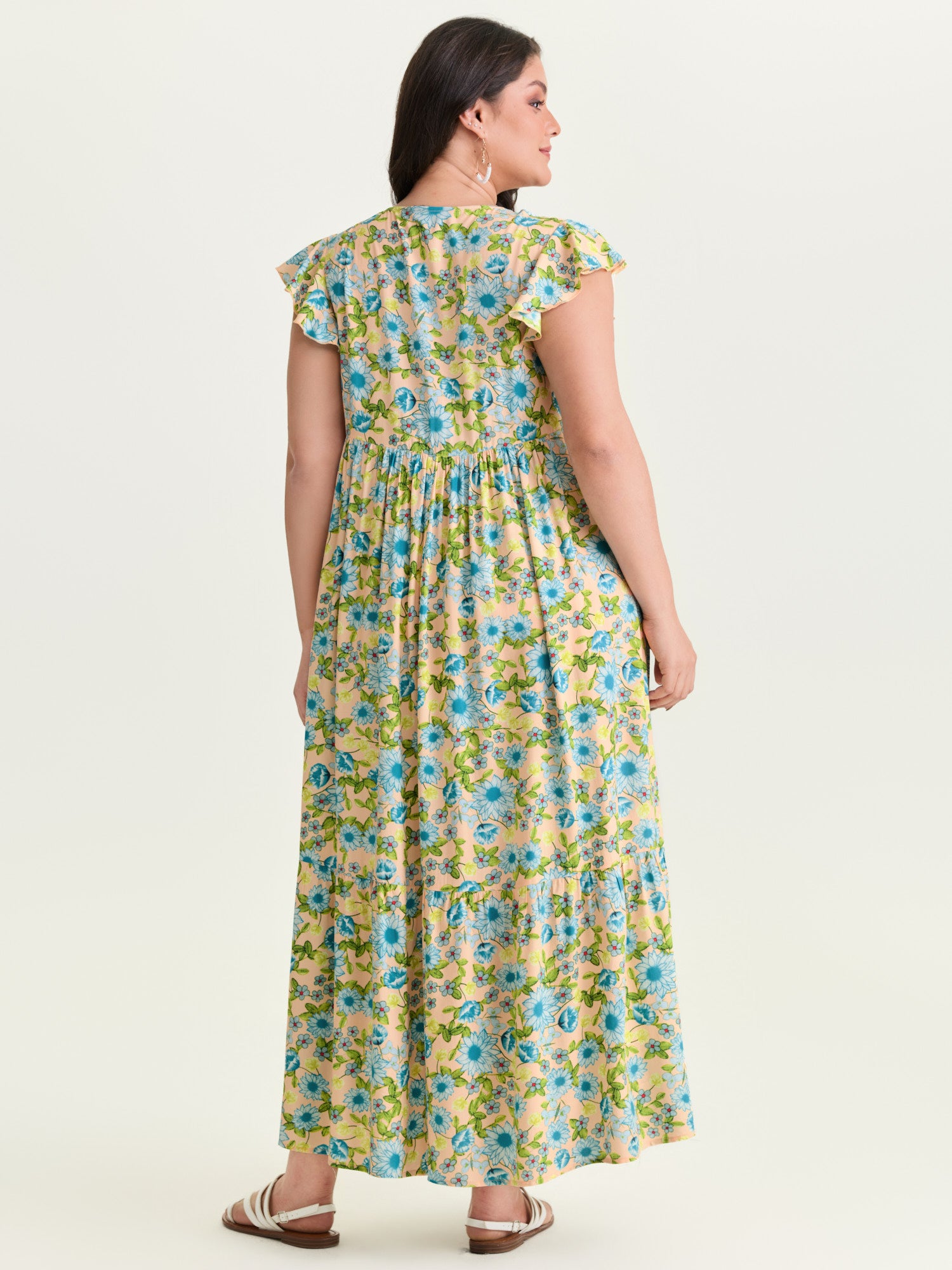 Sweet Floral Lace Trim Tiered Maxi Dress