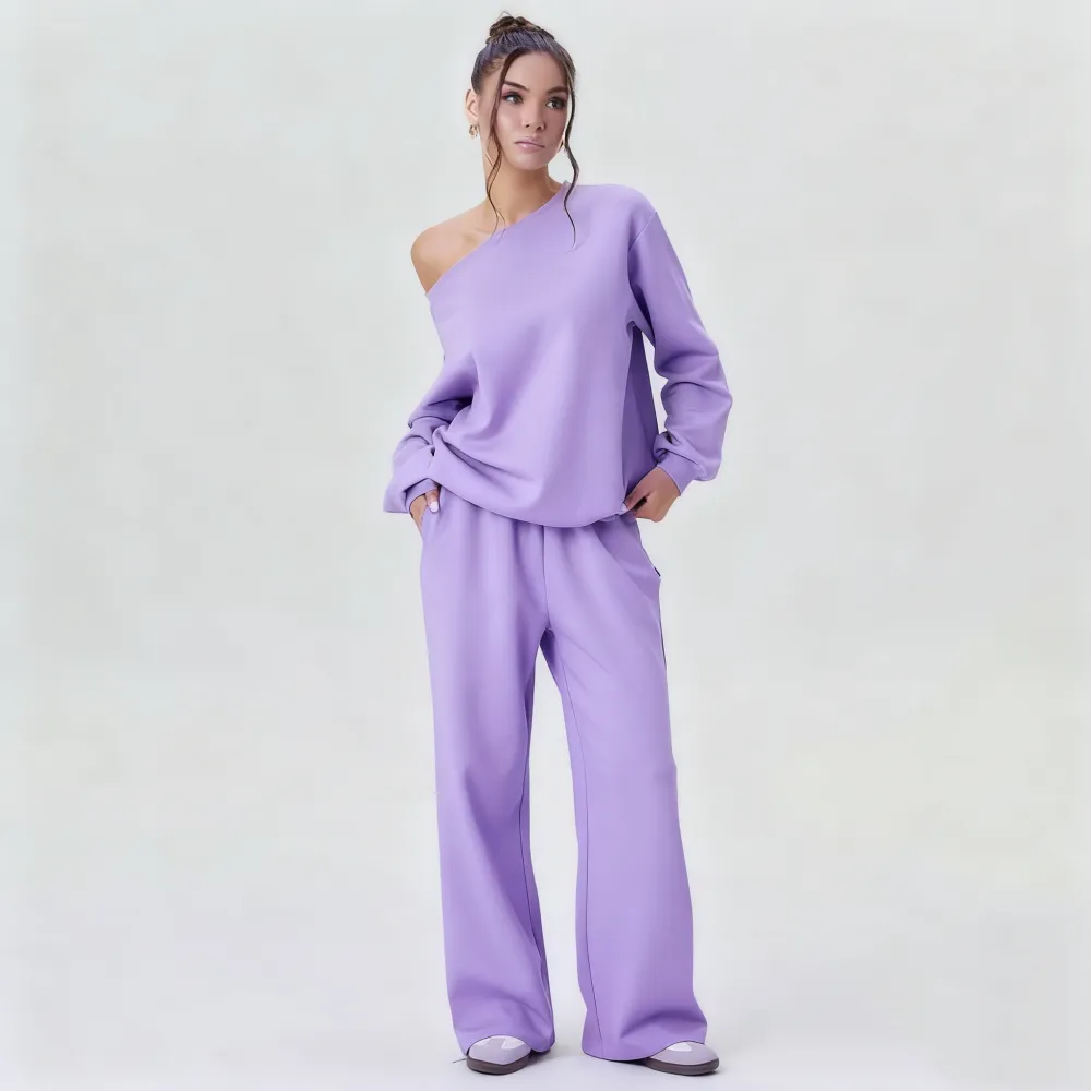 Women’s Sloping Shoulder Top & Wide Leg Pants Set