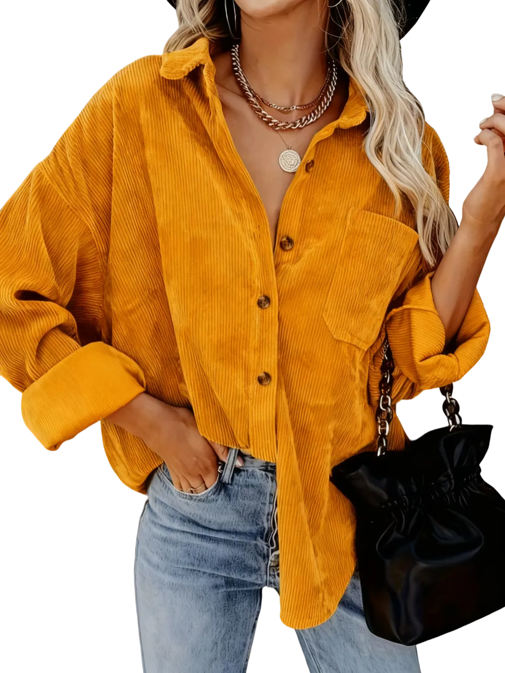 Women's Corduroy Shirt with Pocket Buttons and Front Opening