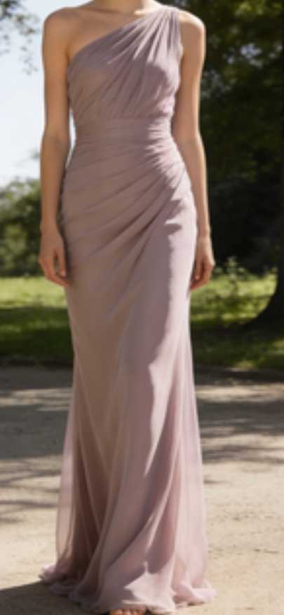 One Shoulder Crepe Maxi Dress (Black & Mushroom)