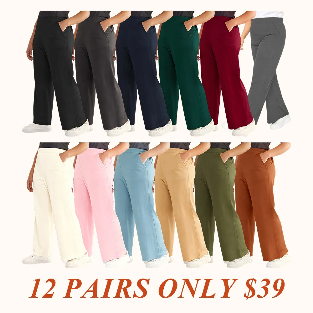 [Plus Size] Solid Color High Waist Straight Leg Pants, Casual Comfy Pocket Trousers for Daily Wear
