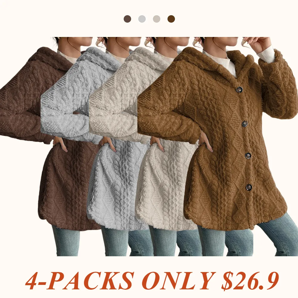 Women's Solid Color Fuzzy Hooded Jacket