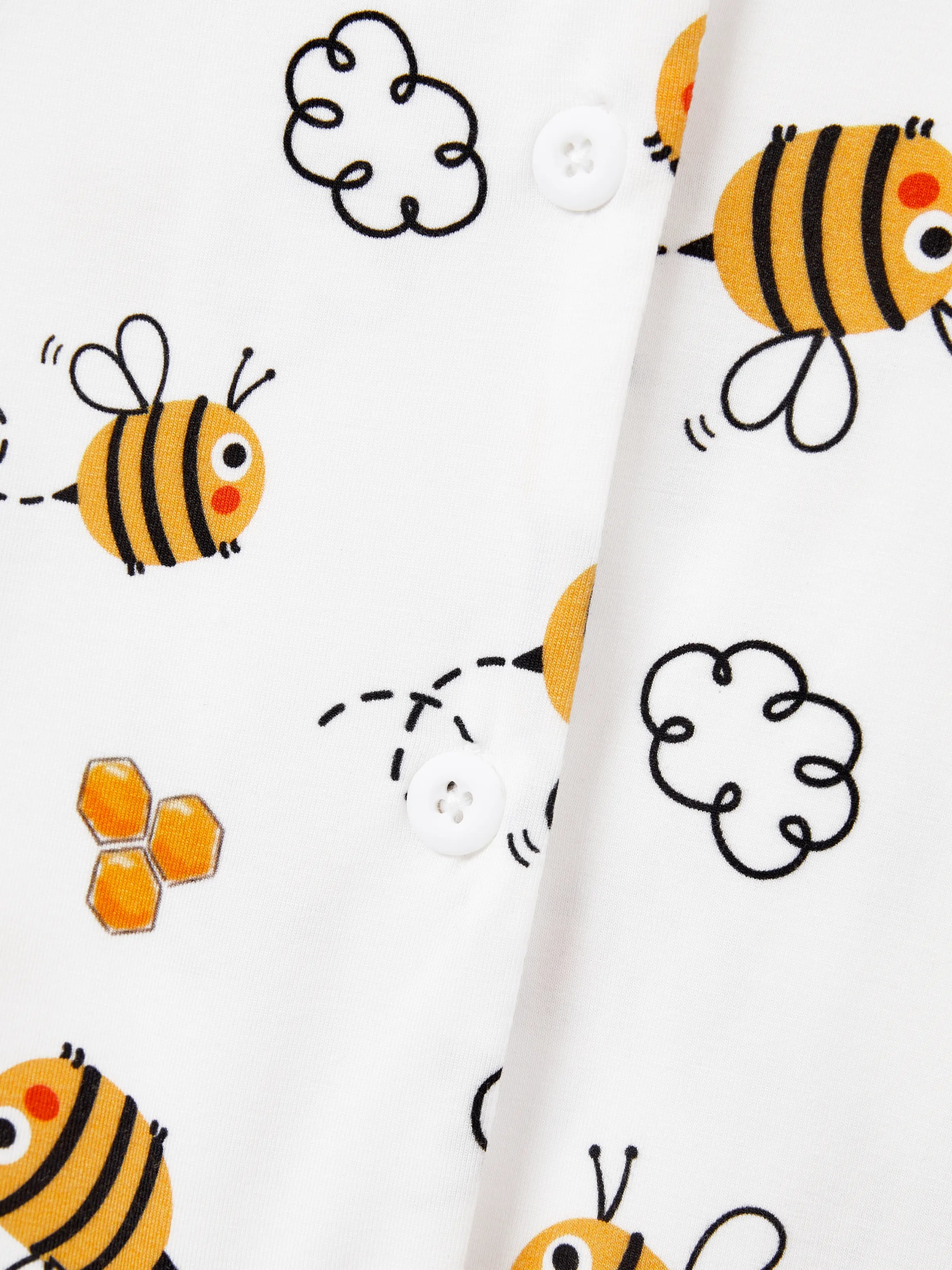 Family Matching Bamboo Pajamas Soft Bamboo Viscose PJs for Men Women Kids Toddler, Cute Bee Print Sleepwear with Short Sleeve Top and Long Pants White