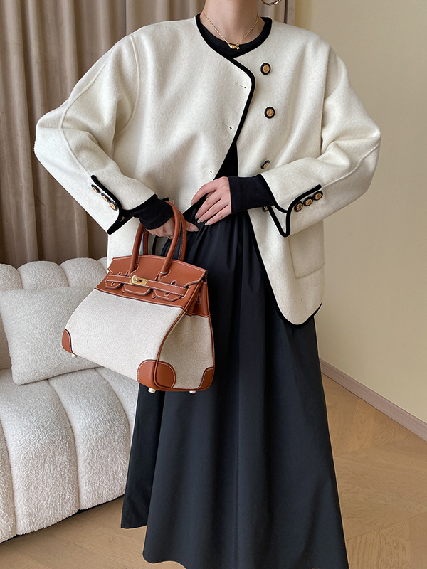 Elasticity Hollow Solid Color Split-Joint A-Line Long Sleeves Round-Neck Midi Dresses