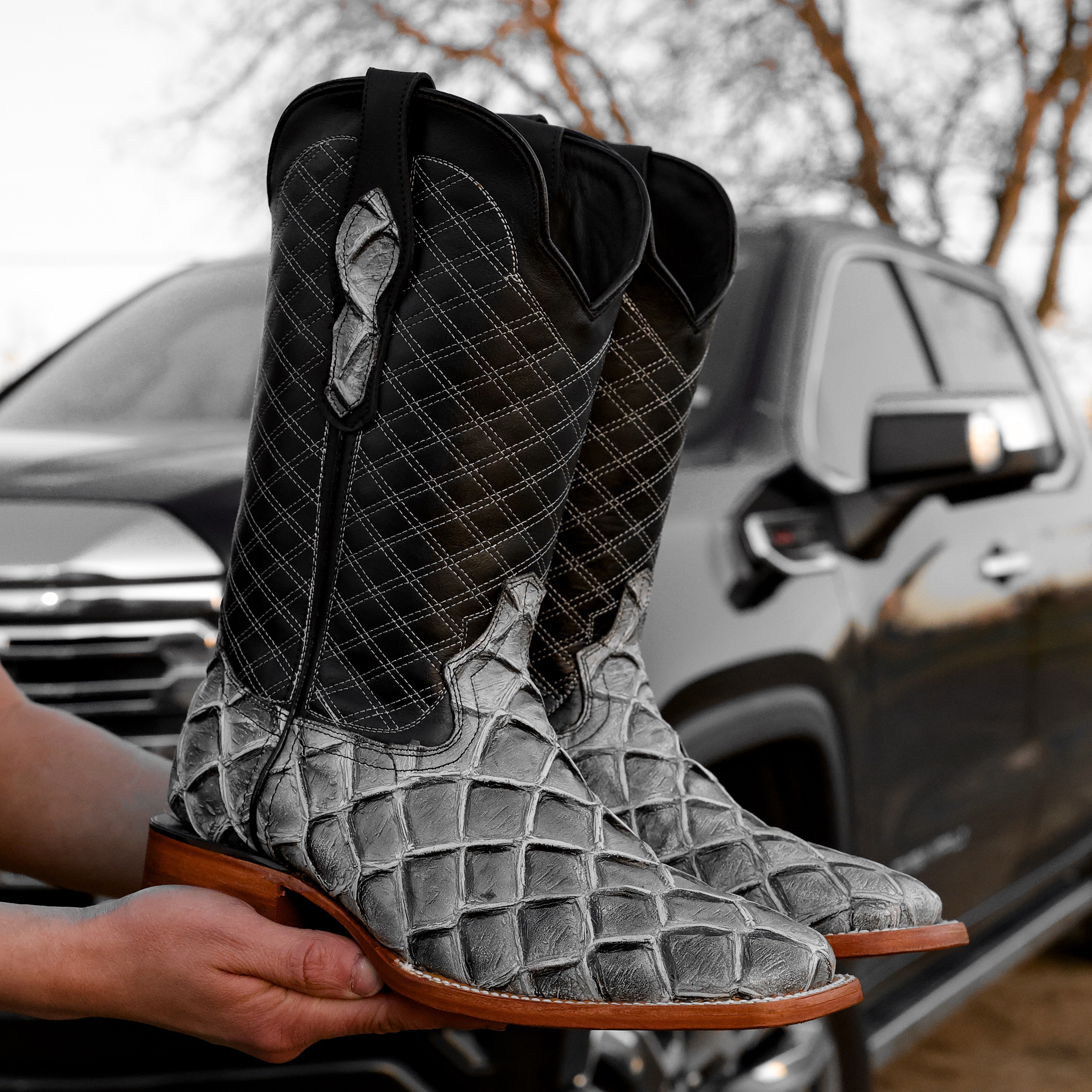 Eclipse Pirarucu Leather Boots - Square Toe