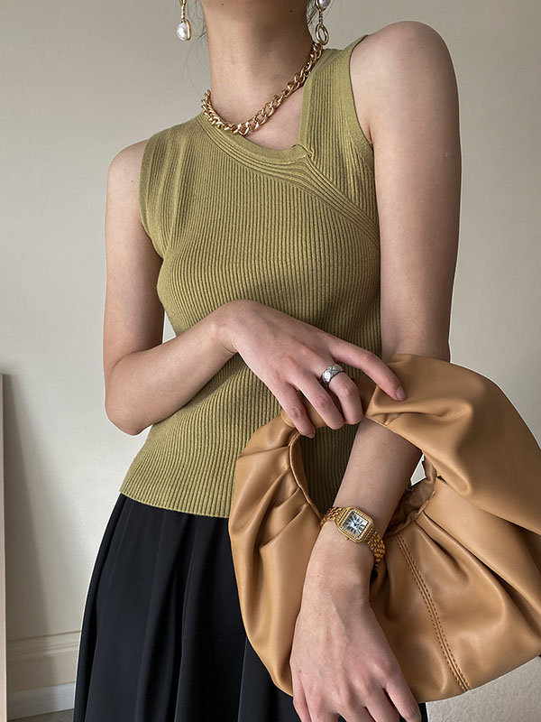 Asymmetric Solid Color Sleeveless V-Neck Vest Top