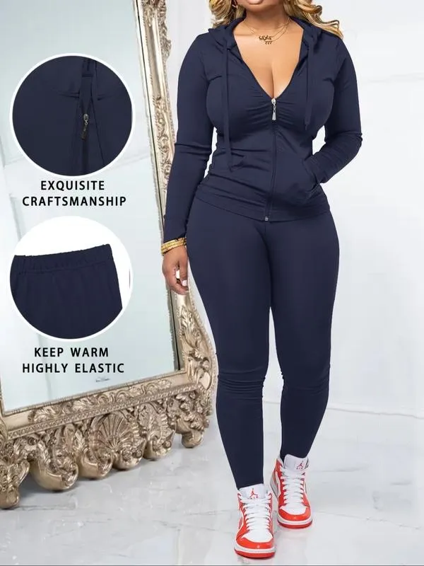 Women's Fall Zipper Hoodie and Skinny Pants Set