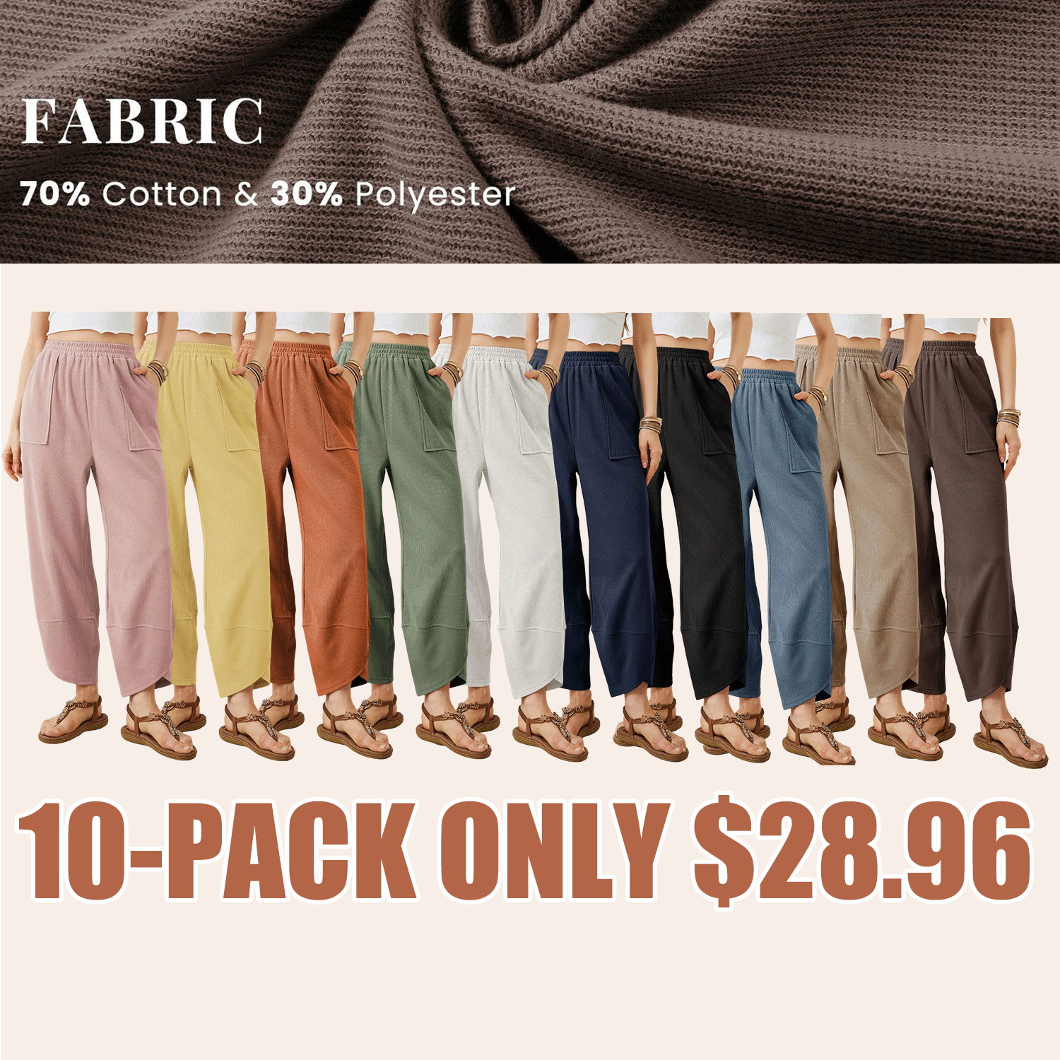 Women’s Elastic Waist Wide Leg Baggy Pants – Casual Harem Palazzo Pants with Pockets