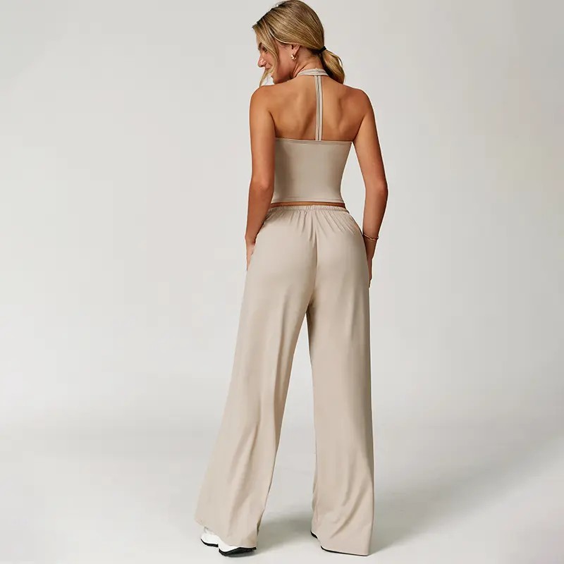 Mother's Day Gifts, Matching Sets Women 2 Piece Sets Summer Casual V Neck Top Wide Leg Pants Womens Holiday Travel Wear Fabric Breathable Summer Casual Clothing Sportswear Gym Sets Casual Loose Long Pant