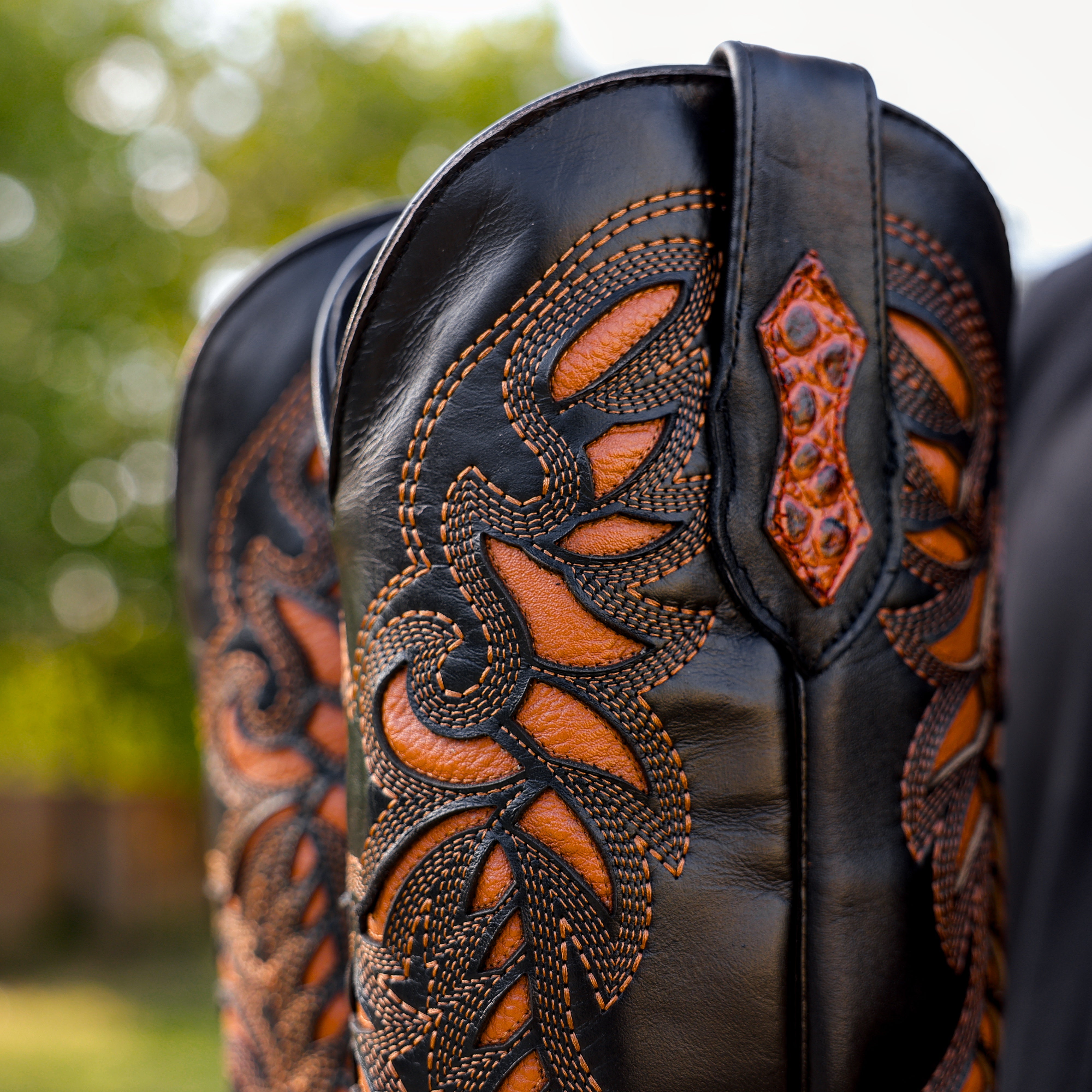 Cognac Caiman Hornback Leather Boots - Square Toe