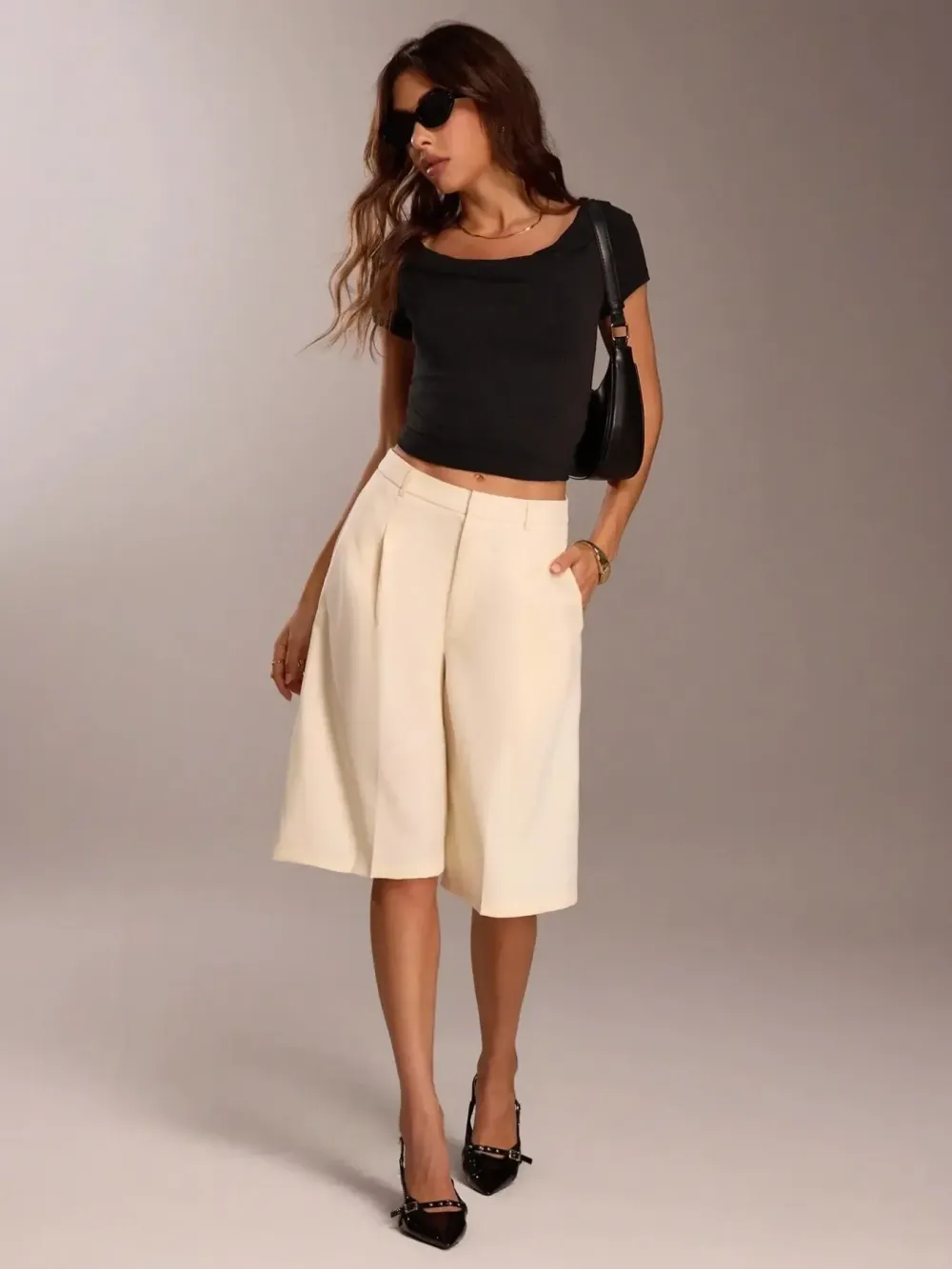 Women's Solid Color Simple Commuter Bermuda Shorts, All Seasons Business Casual Long Pants