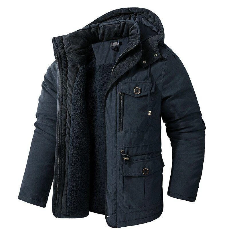 Men's Warm Winter Parka Fleece Coat Thick Padded Hooded Outdoor Casual Jacket