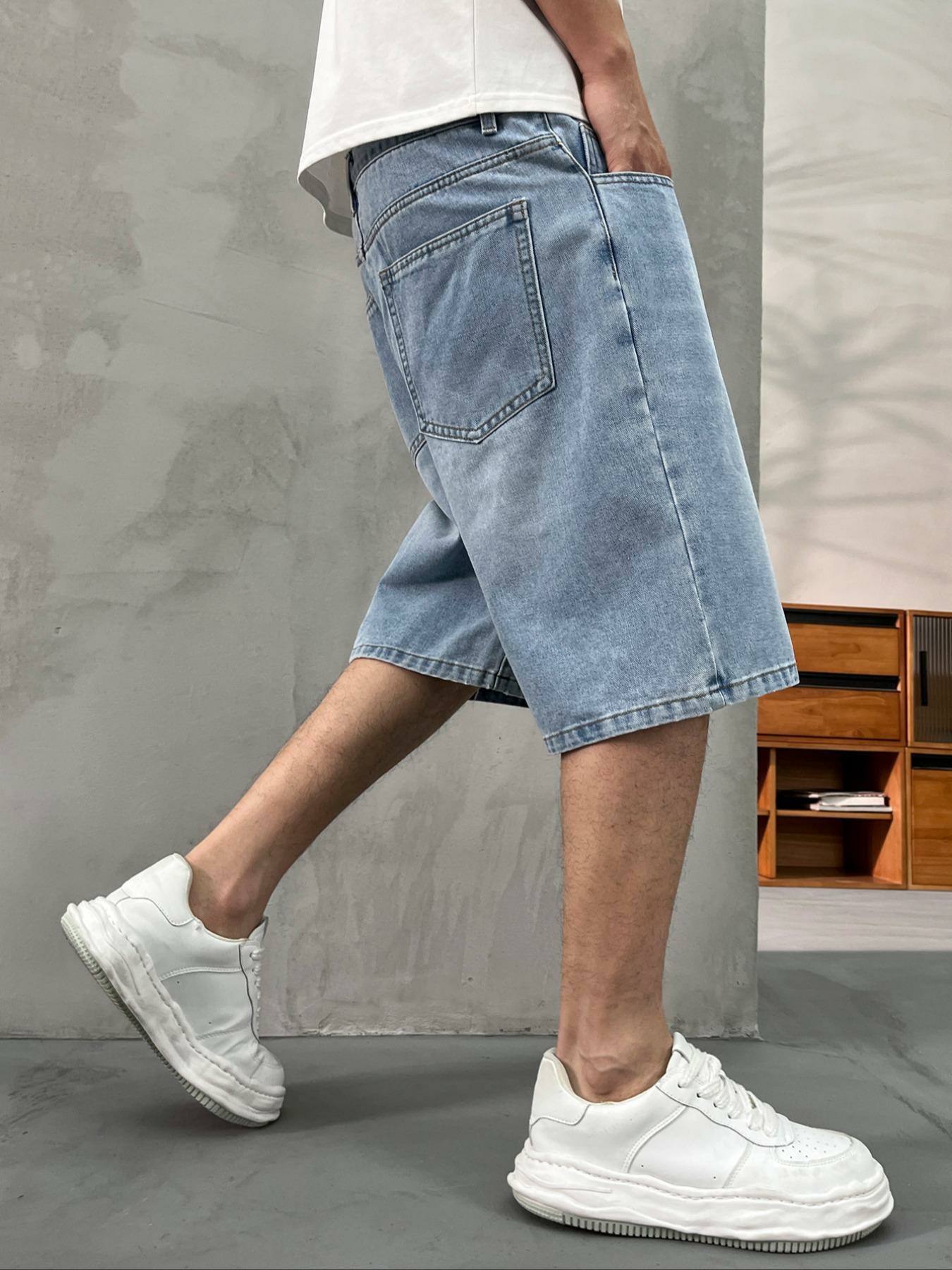 Men's washed retro color denim shorts