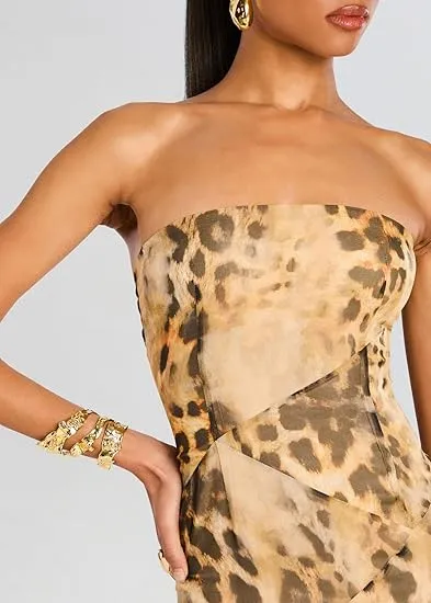 Women's Tube Top DressStrapless Backless High Slit Long Dress