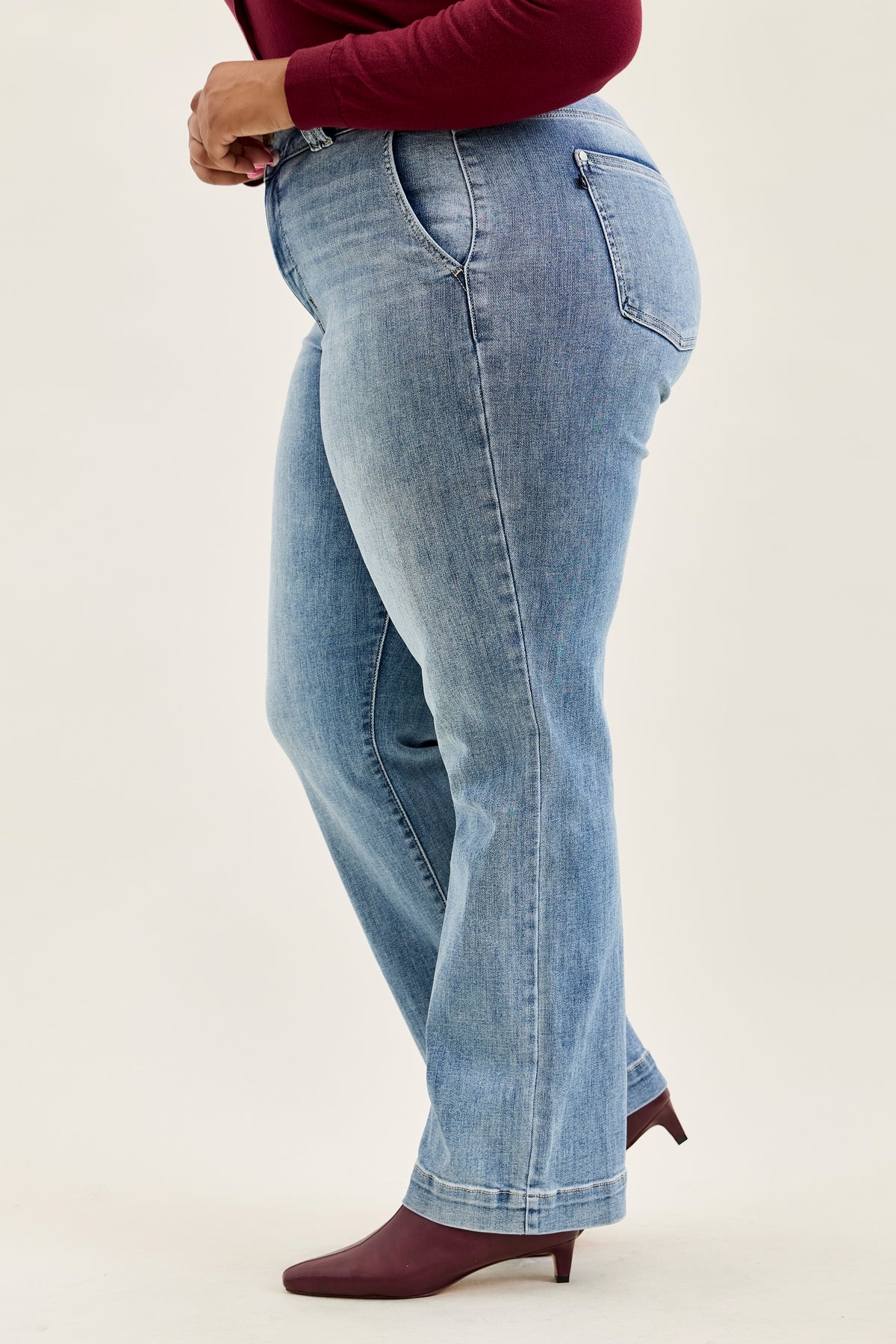 Penny Light Grey Blue Trouser Wide Leg - PLUS