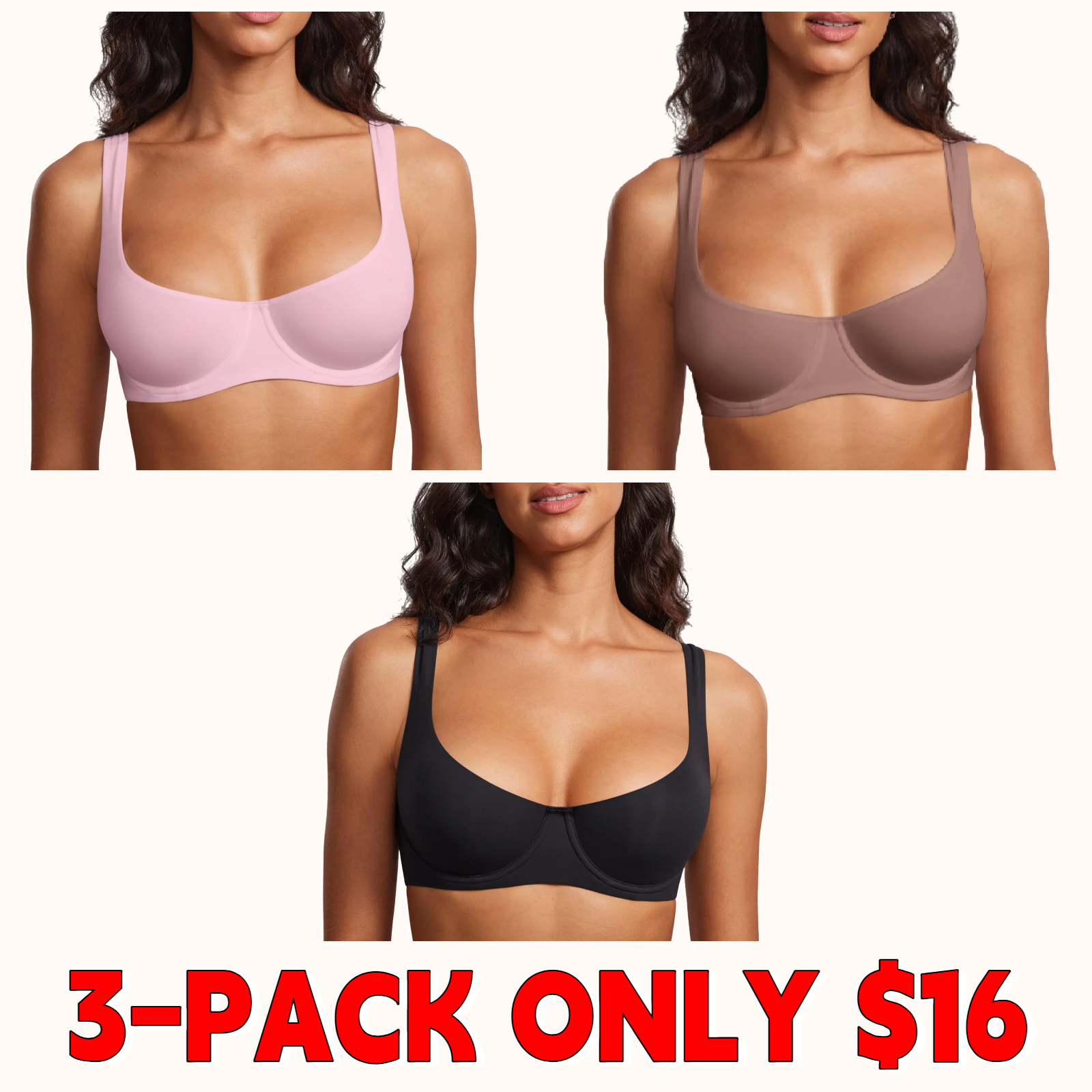 Unlined Balconette Bra No Padded Underwired Double Layer Cup Adjustable Straps Soft Stretchy Invisible Under Low Cut Tops