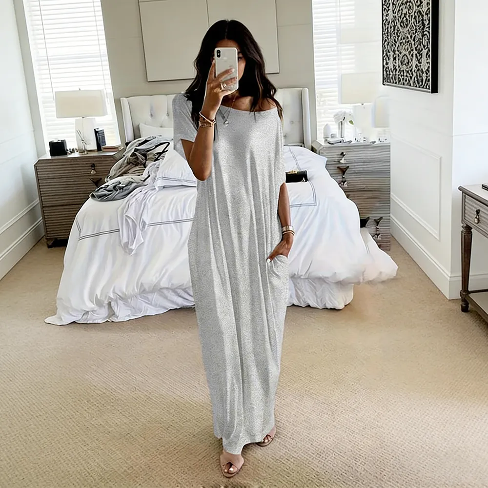 🔥8-PACK $24 - Women's Solid Color Batwing Sleeve Lounge Dress