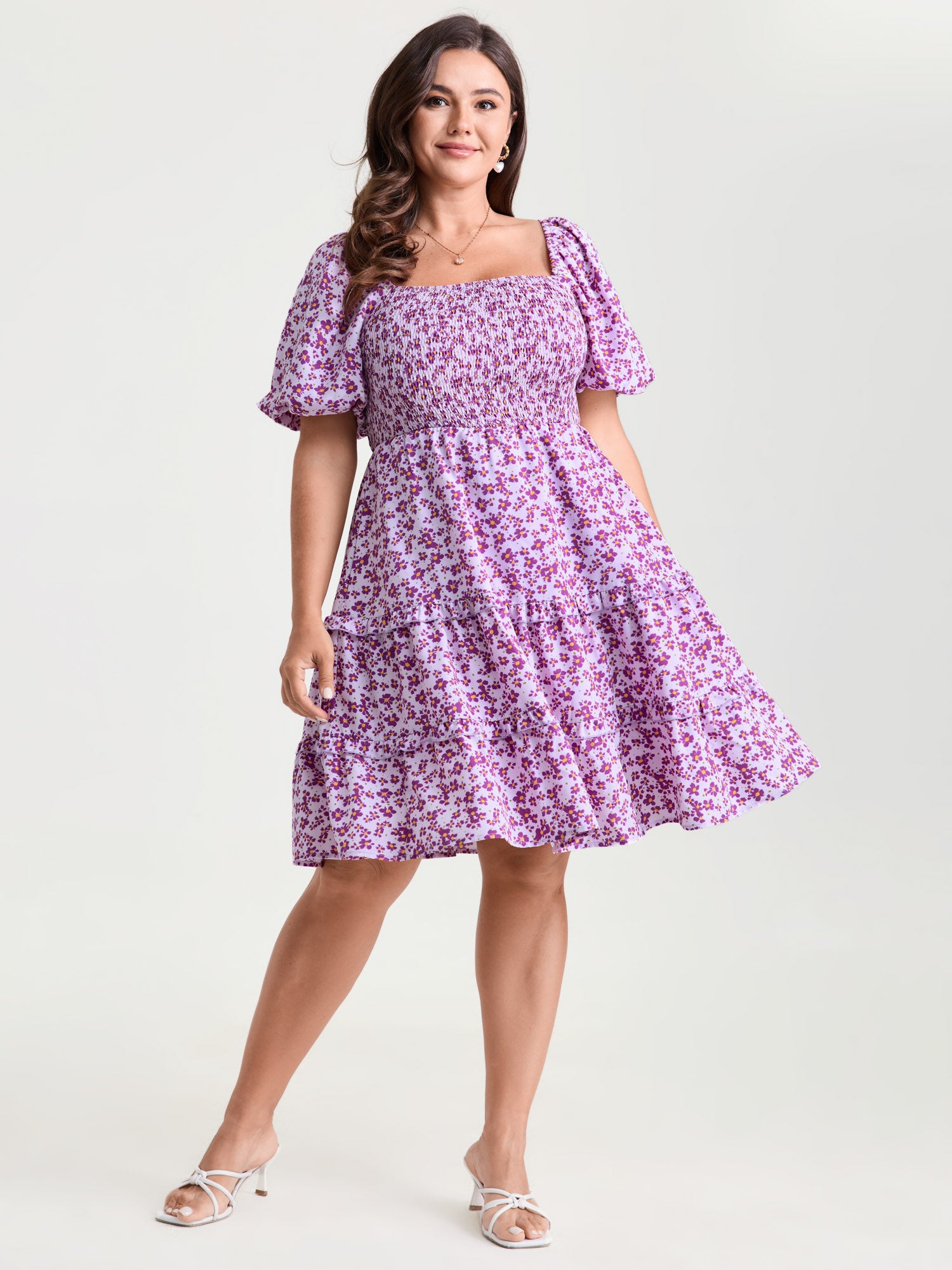 Soft Floral Print Cinched-Waist Mini Dress