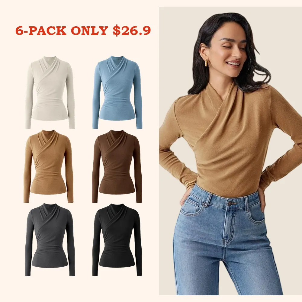 Women's cross-neck long-sleeved top