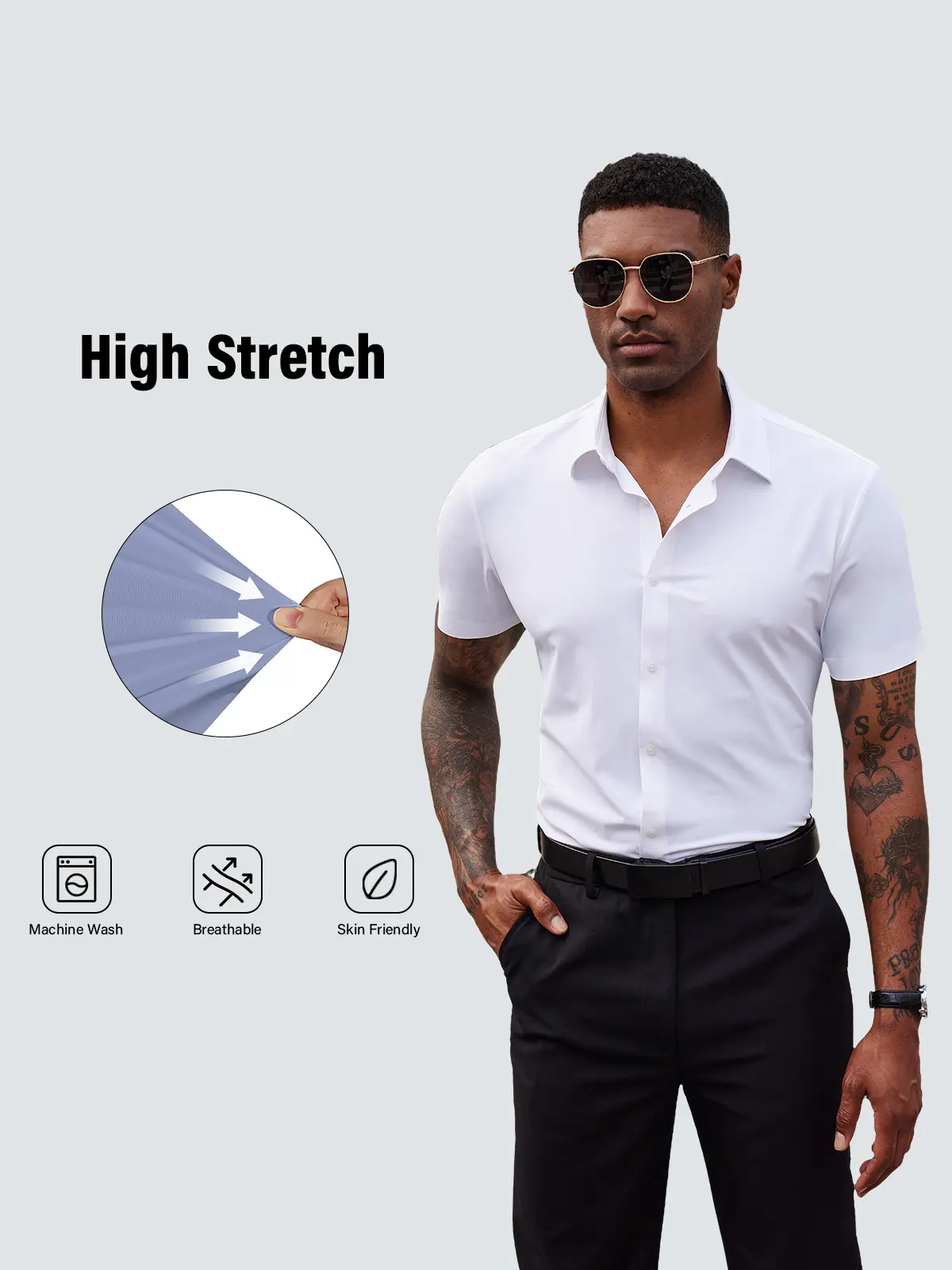 Men's Stretch Dress Shirts Short Sleeve Slim Fit Business Casual Button Down Shirts