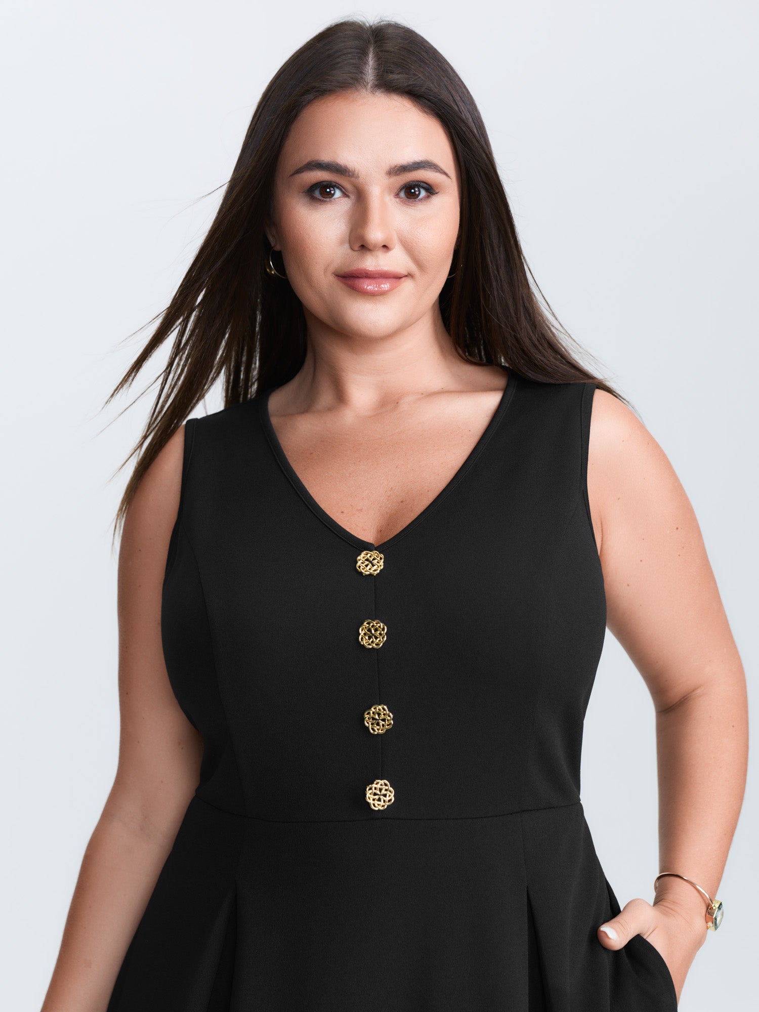 Floral Gold Button Pleated Midi Dress