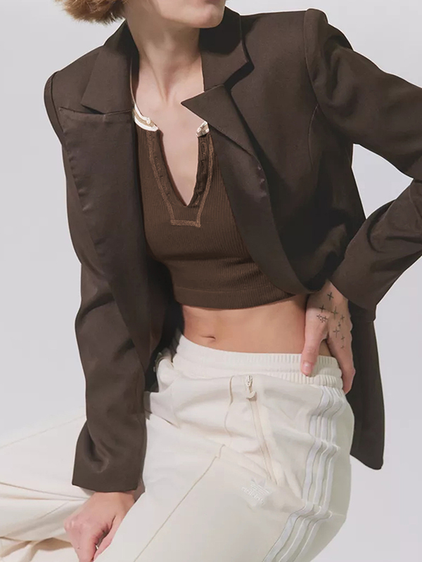 Split-Joint Cap Sleeve Skinny Deep V-Neck Vest Top