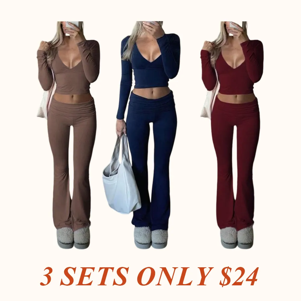 Slim-Fit Crop Top & Pants Two-Piece Set