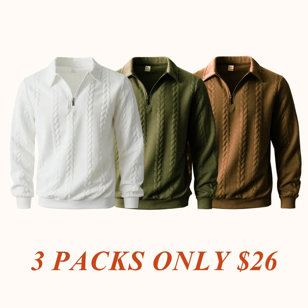 Men's Fall Winter Outfits Knitted Polo Neck Long Sleeve Sweatshirt for Daliy Wear