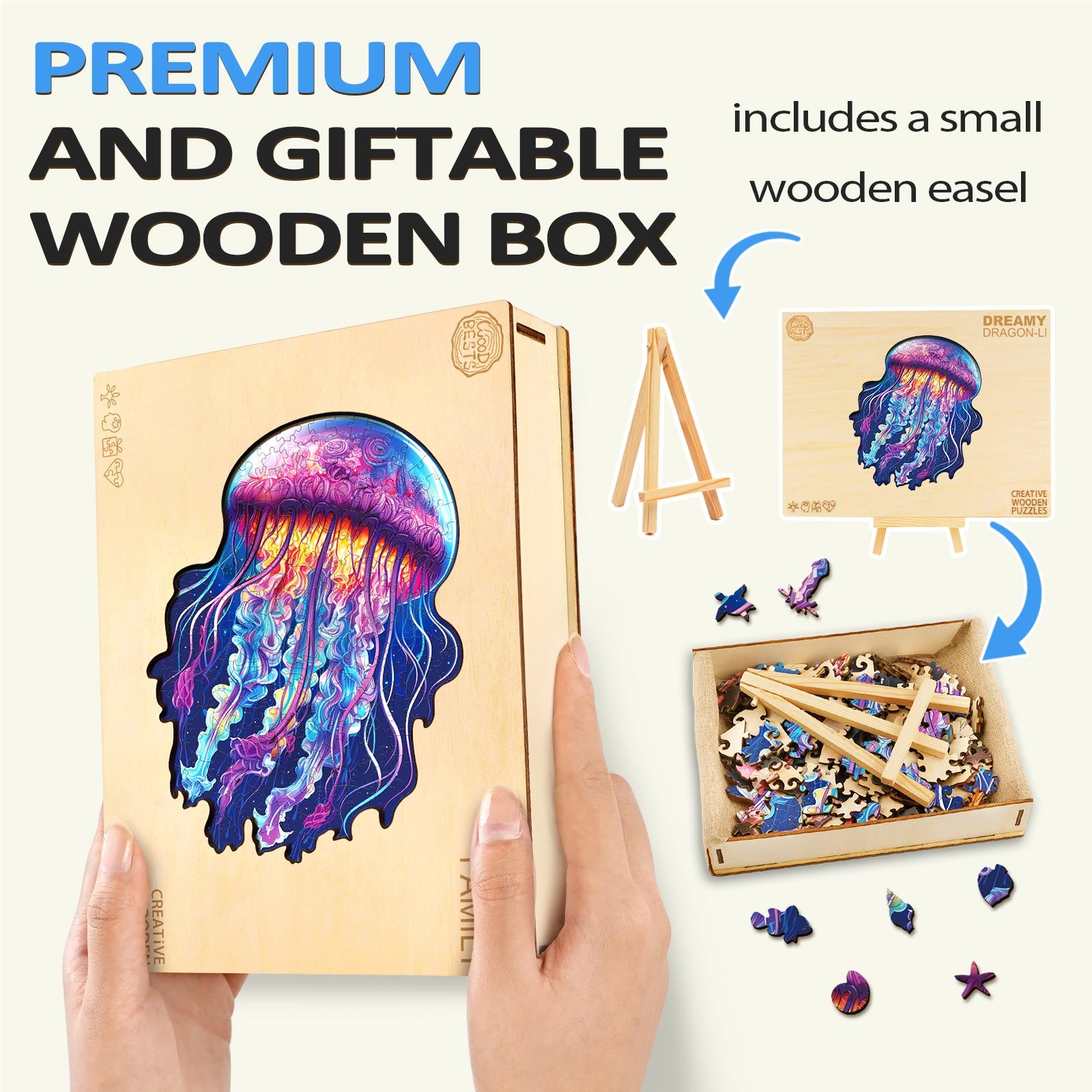 Watercolor Jellyfish Wooden Jigsaw Puzzle
