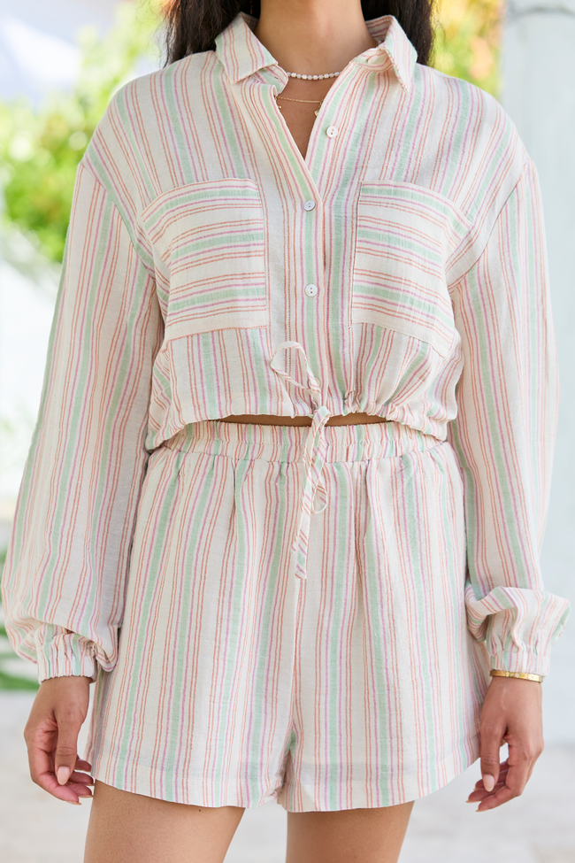 Dream Destination Striped Long Sleeve Top and Shorts Set