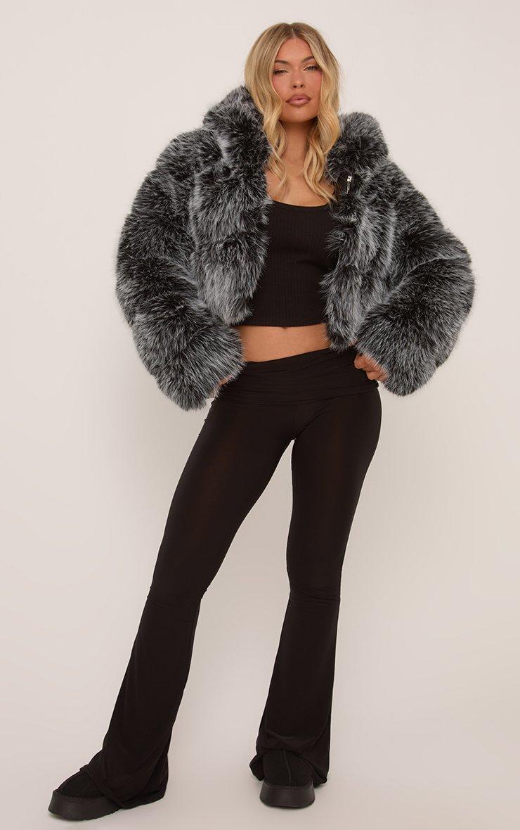 Hooded Cropped Puffer Coat In Brown Faux Fur