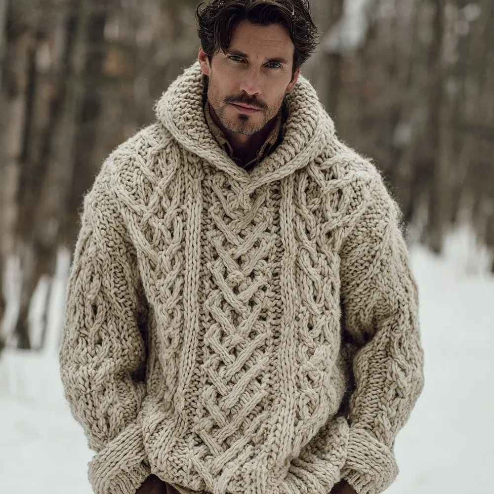 Men's Viking Inspired Vintage Celtic Chunky Hooded Sweater
