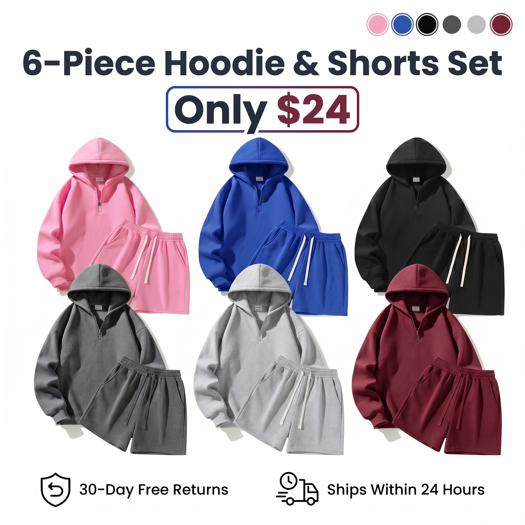 Men's Half-Zip Hooded Sweatshirt and Shorts Two-Piece Set