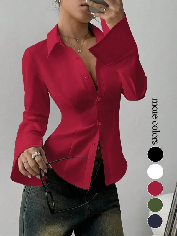 Women's slim-fit button-down long-sleeved casual shirt