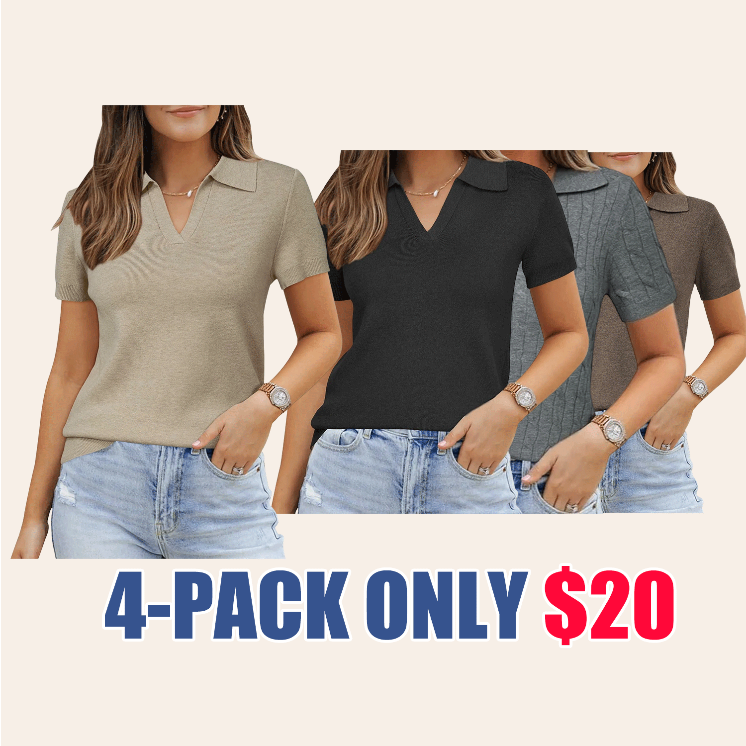 🔥Womens Wool Blend Polo Shirts Summer Sweater Tops Short Sleeve