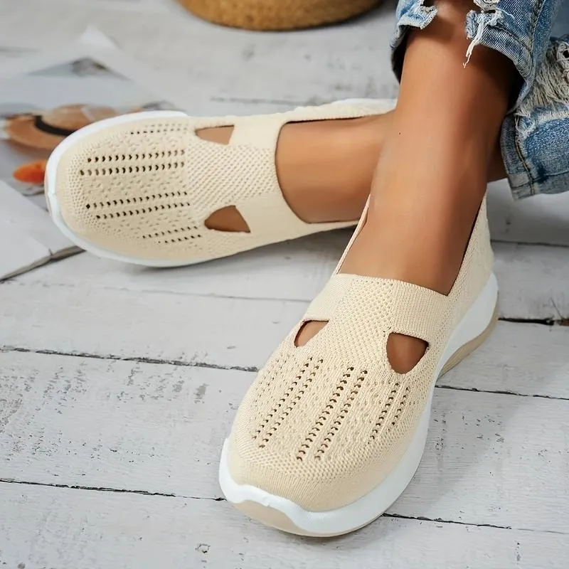 Women's Slip-Ons - Airy Mesh Sneakers with Hollow Cut-Out Design | Lightweight & Cute for Outdoor Walking