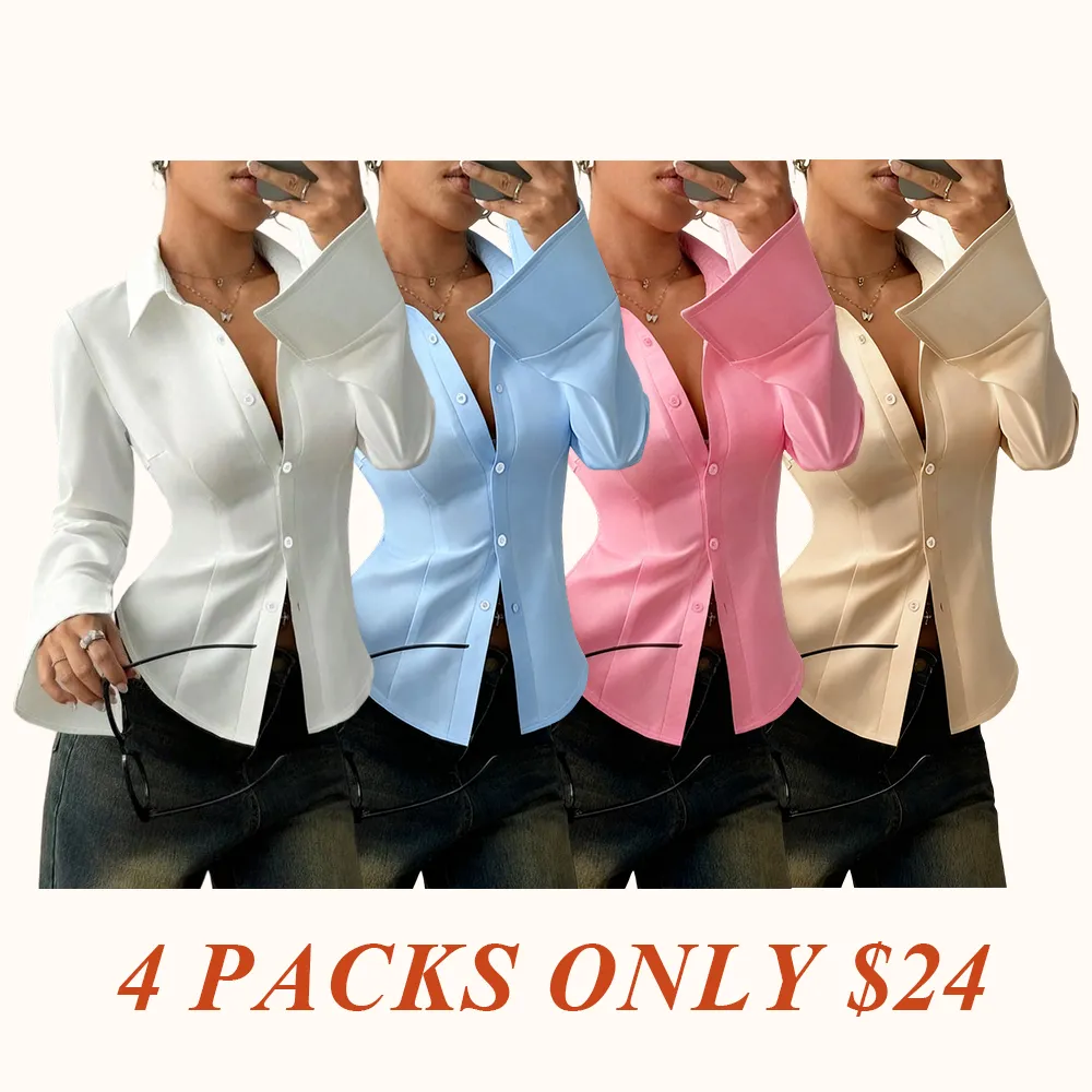 Women's slim-fit button-down long-sleeved casual shirt