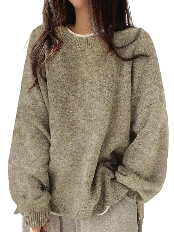 Women's drop-shoulder slit hem sweater