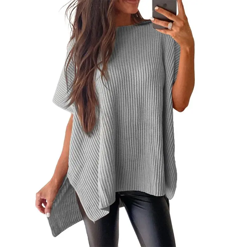 Women’s Crew Neck Short Sleeve Pullover Elegant Solid Color Knitwear