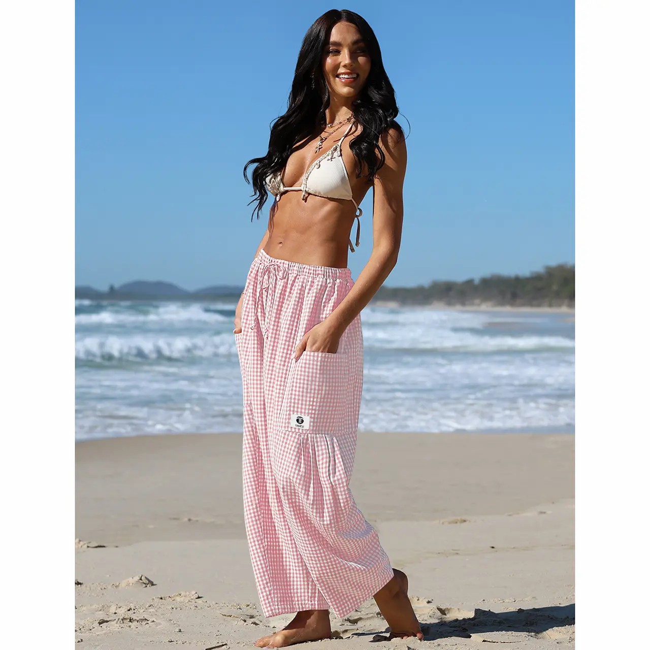 Gingham Wide Leg Harem Pants for Women