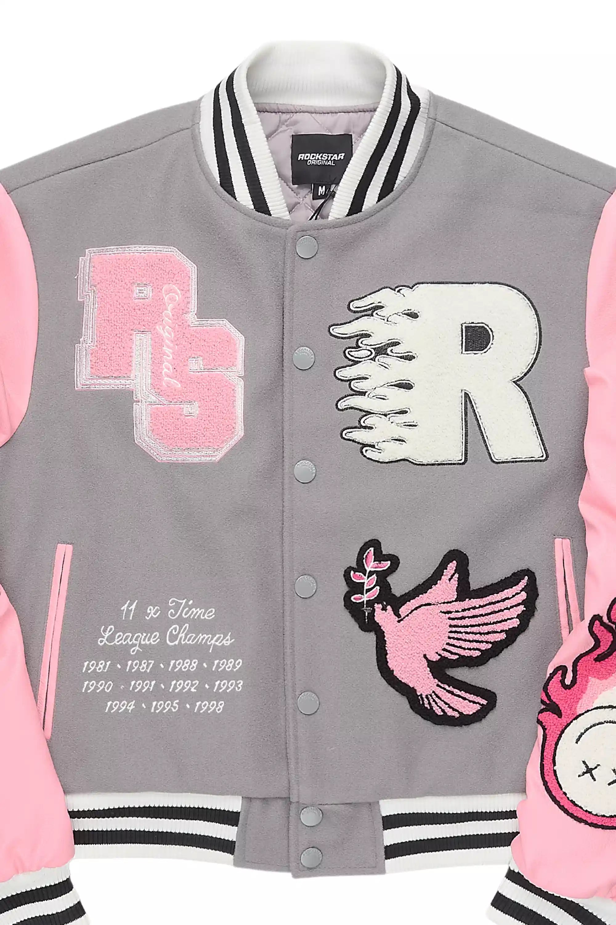 Aniya Grey Oversized Varsity Jacket