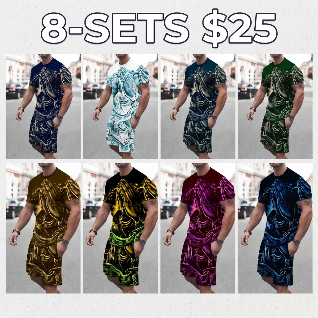 Men's 2-Piece Street Style 3D Print Short Sleeve T-Shirt and Shorts Set