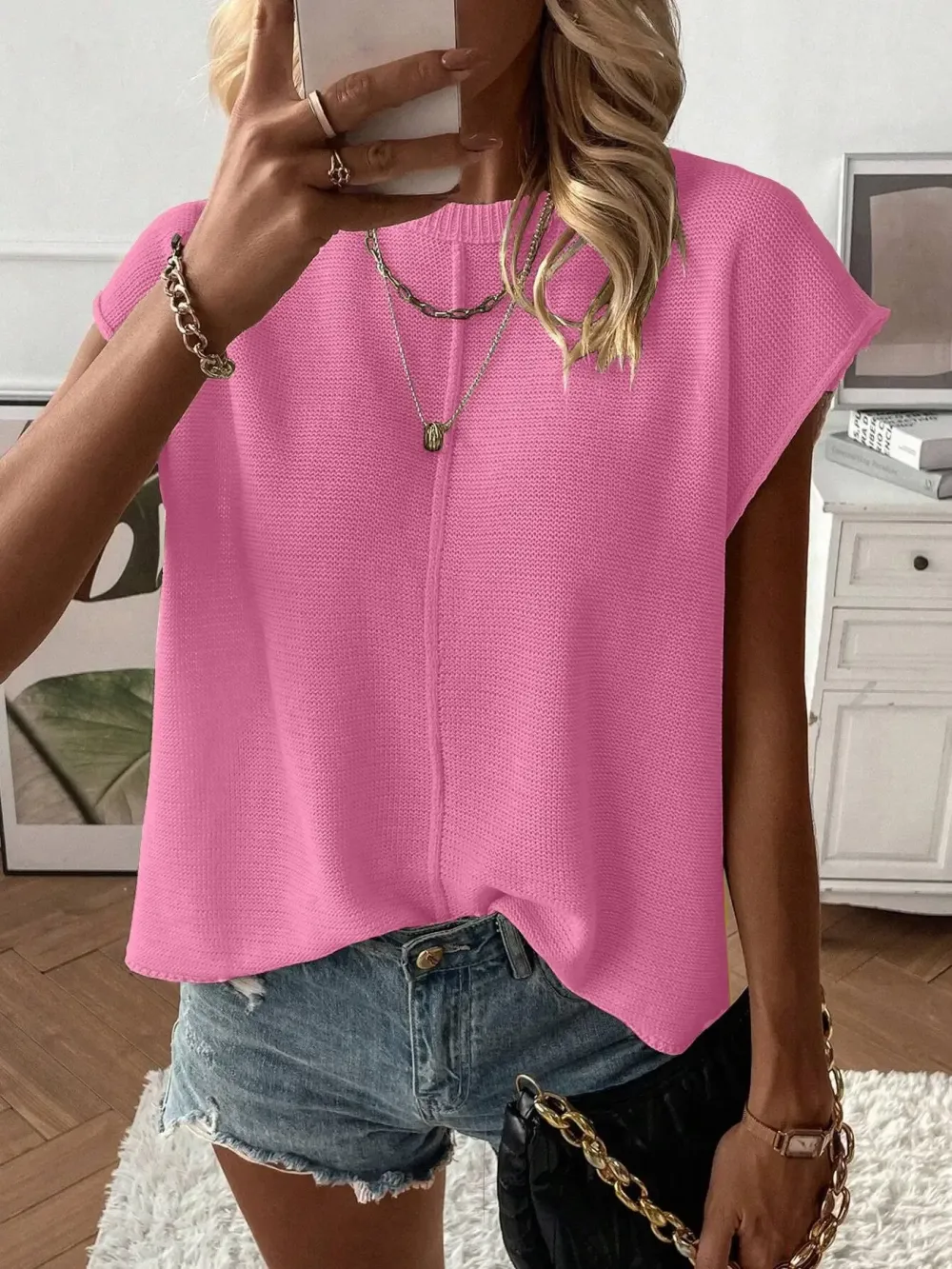 Women's Solid Color Sweater Vest, Casual Fashion Round Neck Knit Top for Summer, Fashion Women's Knitwear for Daily Wear