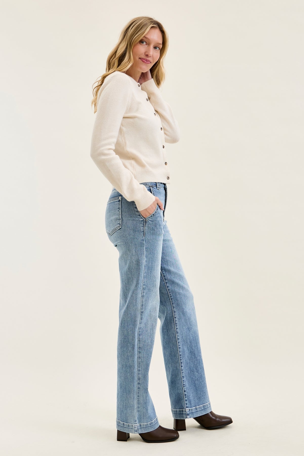 Penny Light Grey Blue Trouser Wide Leg