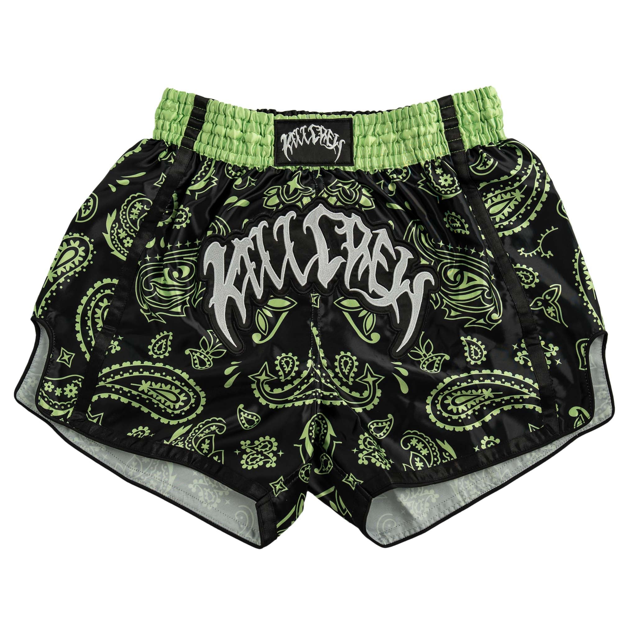 BANDANA FIGHT SHORTS - BLACK / NEON GREEN